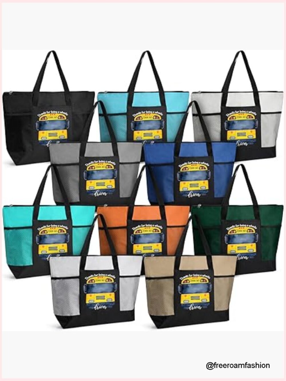 10 Pack Oxford Fabric Tote Bags with Zipper for Bus Driver Appreciation Gifts